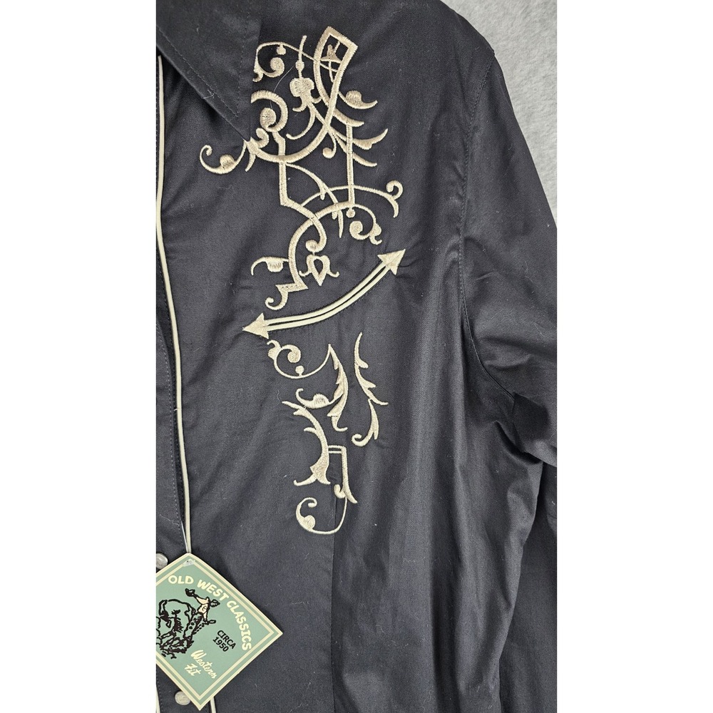 Roper VTG Western Women's XL Black Shirt Beige Embroidered Pearl Snap Cowgirl - Picture 6 of 16